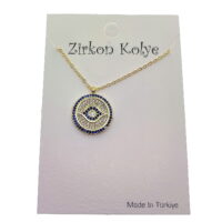 Toptan Altın Renk Yuvarlak Göz Nazar Model Zirkon Kolye  - 2753