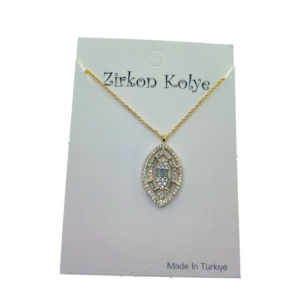 Toptan Altın Renk Baget Mekik  Model Zirkon Kolye  - 2755