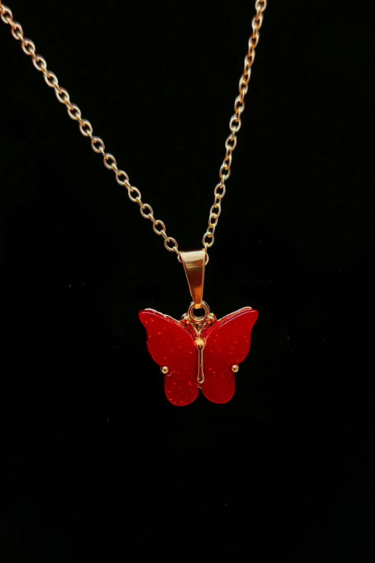 Toptan Altın Renk Kırmızı Kelebek Model Zirkon Kolye - 2732 3 Toptan Altın Renk Kırmızı Kelebek Model Zirkon Kolye - 2732