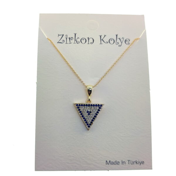 Toptan Altın Renk Üçgen Göz Nazar Model Zirkon Kolye  - 2754