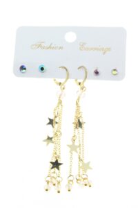 Alternative view of Toptan Altın Renk Yıldız Püsküllü Kombin Şeffaf Boncuk Küpe - 2832