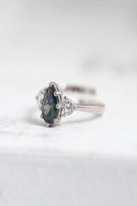 Toptan Gümüş  Kaplama Mistik Topaz Taşlı Lotus Kadın Yüzük- 1073