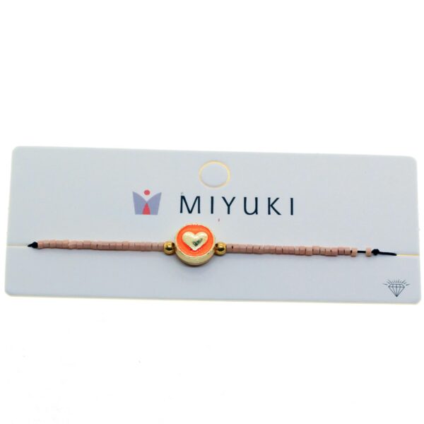 Toptan Altın Renk Pembe Mineli Kalp  Model Miyuki Bileklik - 2954 - Görsel 2