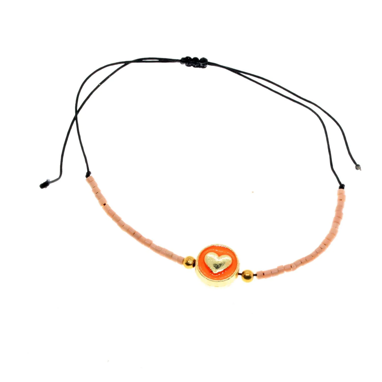 Toptan Altın Renk Pembe Mineli Kalp  Model Miyuki Bileklik - 2954