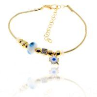 Toptan Altın Renk Beyaz Yonca Pandora Zirkon Bileklik - 2973