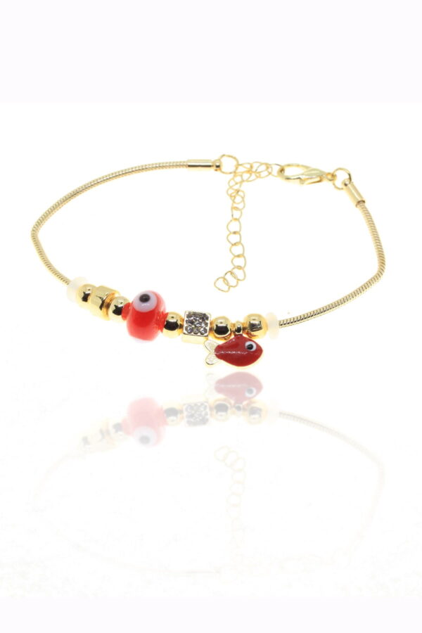 Toptan Altın Renk Kırmızı Balık Pandora Zirkon Bileklik - 2964