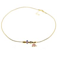 Toptan Altın Renk Pembe Mineli Fil Pandora Model Zirkon Kolye  - 3002