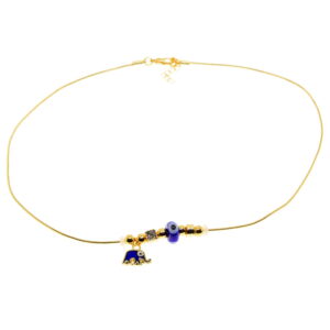 Toptan Altın Renk Mavi Mineli Fil Pandora Model Zirkon Kolye  - 3000