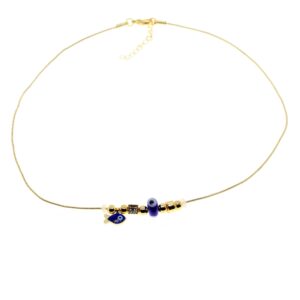Toptan Altın Renk Mavi Mineli Balık Pandora Model Zirkon Kolye  - 2992