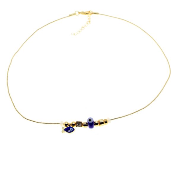 Toptan Altın Renk Mavi Mineli Balık Pandora Model Zirkon Kolye  - 2992
