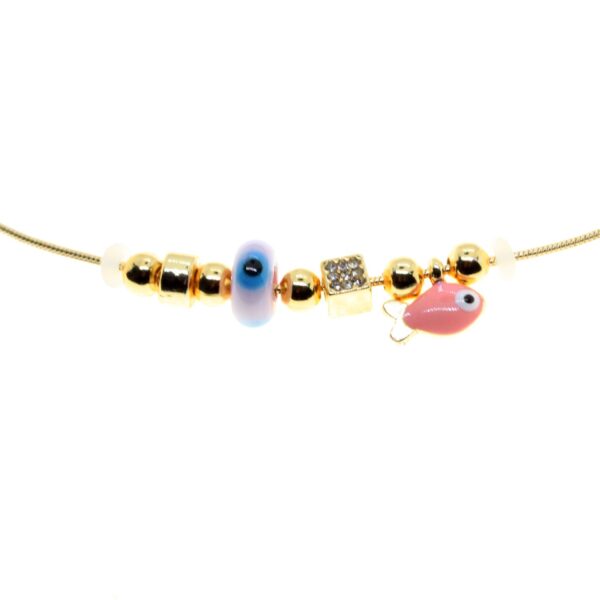 Toptan Altın Renk Pembe Mineli Balık Pandora Model Zirkon Kolye  - 2984 - Görsel 2