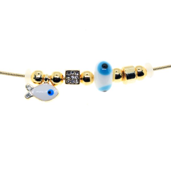 Toptan Altın Renk Beyaz Mineli Balık Pandora Model Zirkon Kolye  - 2988 - Görsel 2