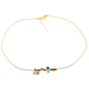Toptan Altın Renk Beyaz Mineli Balık Pandora Model Zirkon Kolye  - 2988