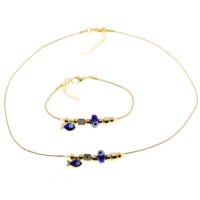 Toptan Altın Renk Mavi Mineli Balık Kolye Ve  Bileklik Pandora  Kombin Zirkon Set Takım -  2993