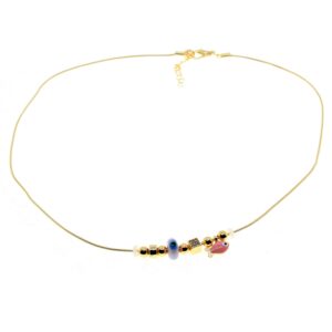 Toptan Altın Renk Pembe Mineli Balık Pandora Model Zirkon Kolye  - 2984