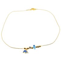 Toptan Altın Renk Turkuaz Mineli Fil Pandora Model Zirkon Kolye  - 2998