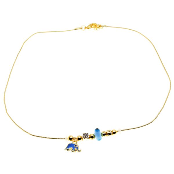 Toptan Altın Renk Turkuaz Mineli Fil Pandora Model Zirkon Kolye  - 2998