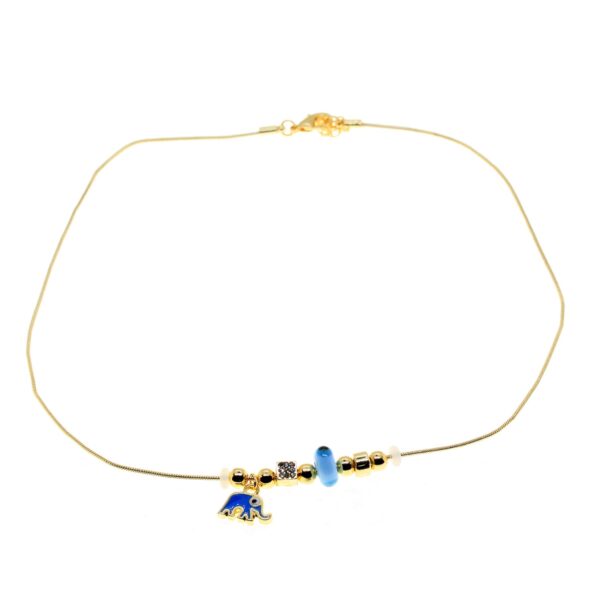 Toptan Altın Renk Turkuaz Mineli Fil Pandora Model Zirkon Kolye  - 2998 - Görsel 2