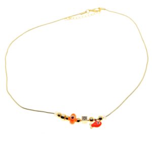 Toptan Altın Renk Turuncu Mineli Balık Pandora Model Zirkon Kolye  - 2994