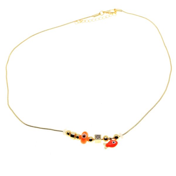 Toptan Altın Renk Turuncu Mineli Balık Pandora Model Zirkon Kolye  - 2994