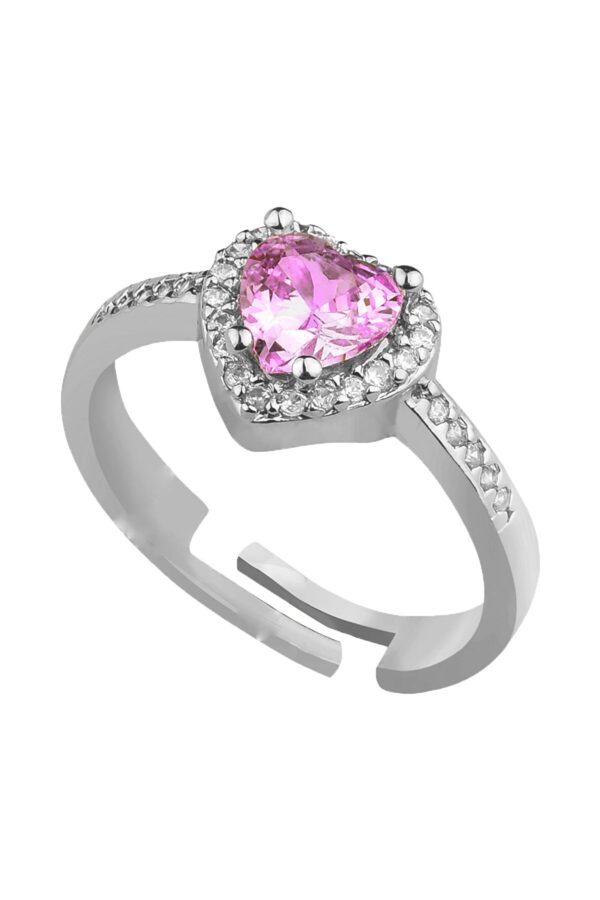 Toptan Gümüş Renk Pembe Taş Kalp Şekil Lovely  Zirkon Pandora Yüzük Ayarlanabilir Her Parmağa Olur  - 2979