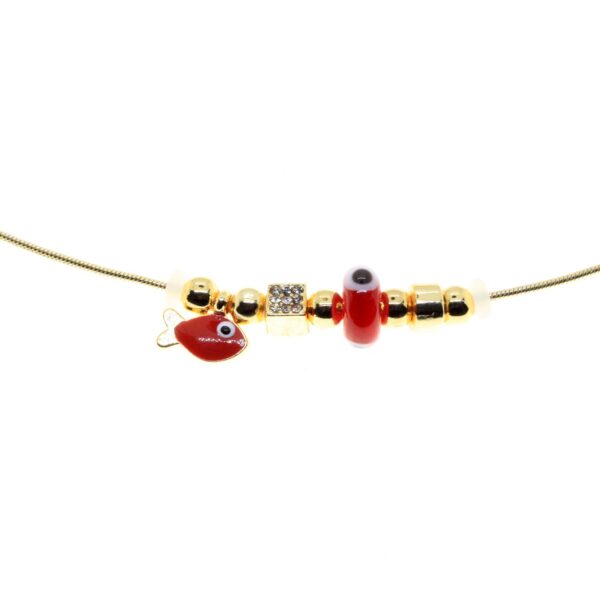 Toptan Altın Renk Kırmızı Mineli Balık Pandora Model Zirkon Kolye  - 2986 - Görsel 2