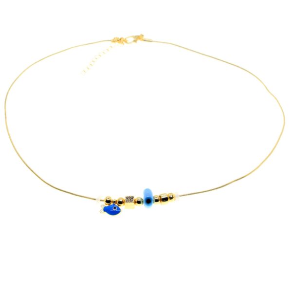 Toptan Altın Renk Turkuaz Mineli Balık Pandora Model Zirkon Kolye  - 2990