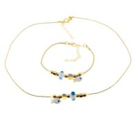 Toptan Altın Renk Beyaz Mineli Balık Kolye Ve  Bileklik Pandora  Kombin Zirkon Set Takım -  2989