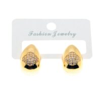 Toptan Altın Renk Zirkon Taşlı Gözyaşı Bottega Küpe Vip Kararmaz Solmaz Çelik Küpe - 3021