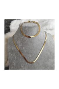 Toptan Altın Renk İtalyan Zincir Kolye Ve Bileklik Zincir Boyu 45 Cm Vip Kararmaz Solmaz Çelik Set- 234