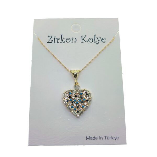 Toptan Altın Renk Baget Taş Kalp Model Zirkon Kolye  - 2751