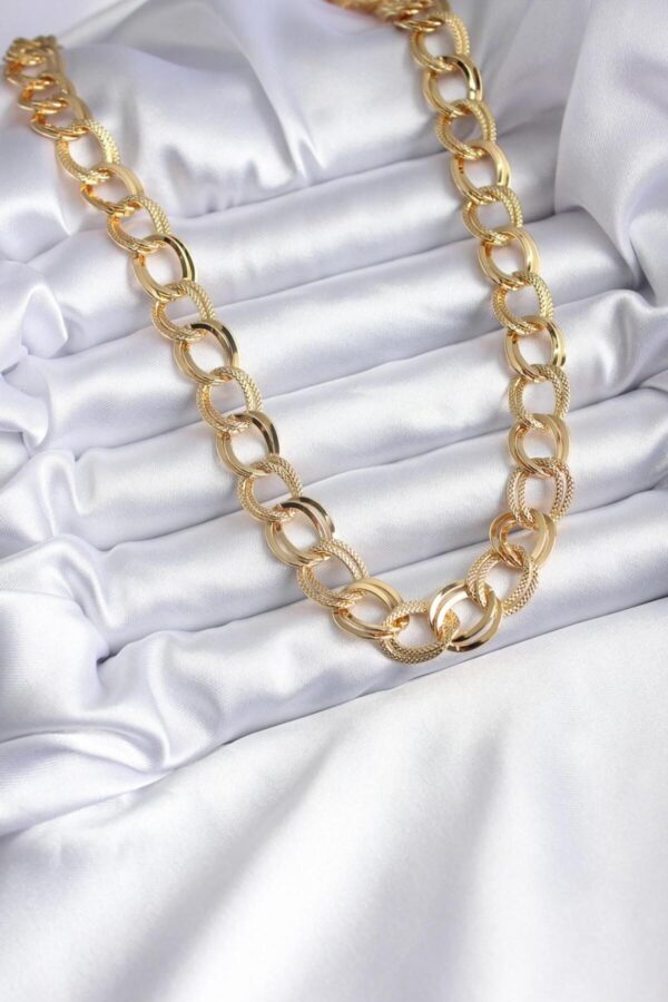 Toptan Altın Renk Samanyolu Zincir Çelik Choker Kolye  - 3134 - Görsel 2