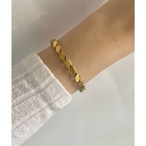 Toptan Altın Renk Arpa Zincir Çelik Bileklik - 3132