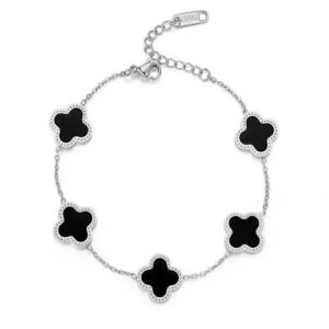 Toptan Gümüş Renk Siyah Sedef Van Cleef Bijuteri Bileklik - 3146