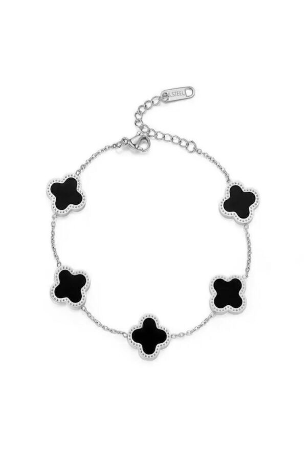 Toptan Gümüş Renk Siyah Sedef Van Cleef Bijuteri Bileklik - 3146