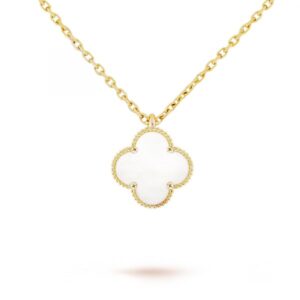 Toptan Altın Renk Beyaz Sedef Van Cleef Bijuteri Kolye- 3152