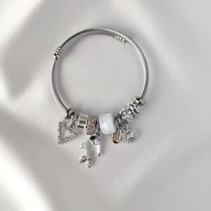 Toptan Gümüş Renk Charmlı Balıklı Beyaz Pandora Çelik Bileklik -  3157