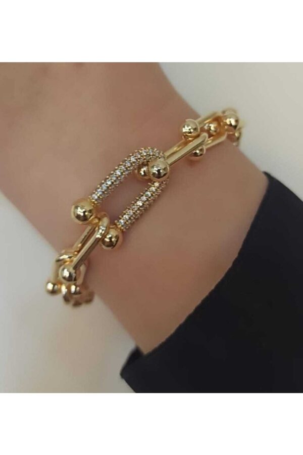 Toptan Altın Renk Zirkon Taşlı Tiffany Blanca Zirkon Bileklik - 3207 - Görsel 2