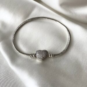 Toptan Gümüş Renk Kalp Model Charm Pandora Çelik Bileklik -  3169