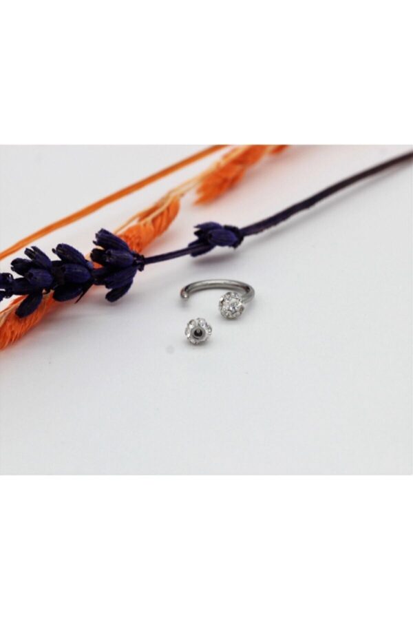 Toptan Gümüş Renk Beyaz Taş Kıkırdak Dudak Burun Septum Tragus Minik Boy Çelik Piercing - 3176 - Görsel 3