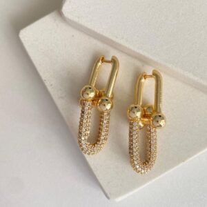 Toptan Altın Renk Zirkon Taşlı Tiffany Blanca Zirkon Küpe  - 3205