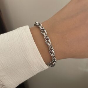 Toptan Gümüş Kaplama İç İçe Geçmeli Zincir Halat Unisex Çelik Bileklik - 3213