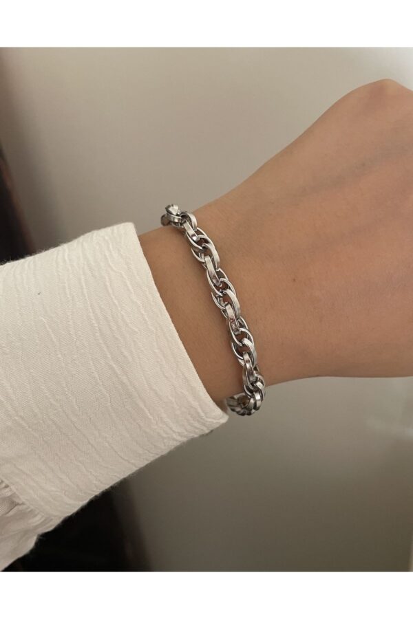 Toptan Gümüş Kaplama İç İçe Geçmeli Zincir Halat Unisex Çelik Bileklik - 3213