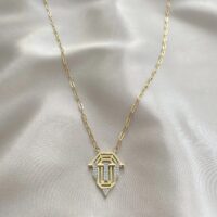 Toptan Altın Renk Serenay Leyla Kolye Gold Bijuteri Kolye- 3182