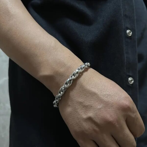 Toptan Gümüş Kaplama İç İçe Geçmeli Zincir Halat Unisex Çelik Bileklik - 3213 - Görsel 4