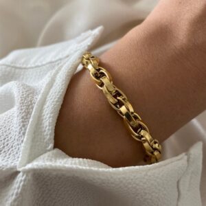Toptan Altın Kaplama İç İçe Geçmeli Zincir Halat Unisex Çelik Bileklik - 1655