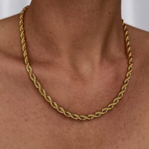 Toptan Altın Renk Kalın 5mm.  Burgu Unisex Çelik Kolye - 1573