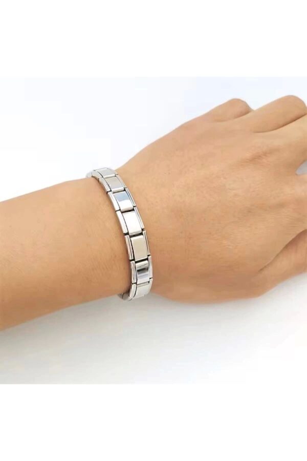 Toptan Gümüş Renk 18 Parçadan Oluşan Unisex Nomi İtalyan Charm 18 Cm. Çelik Bileklik (YAZISIZ)- 3120 - Görsel 3