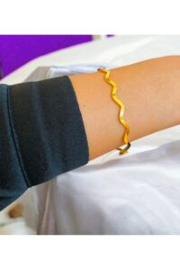 Toptan Altın Renk 22 Ayar Kaplama Zikzak  Ajda Bilezik 22 Cm. 1 Adet - 3288