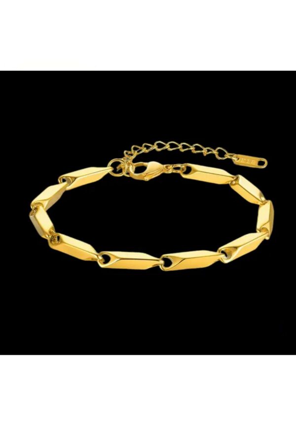 Toptan Altın Renk Melon Çelik Hip Hop Kavun Tohum Unisex Elmas Bambu Zincir Çelik Bileklik - 3305 - Görsel 4